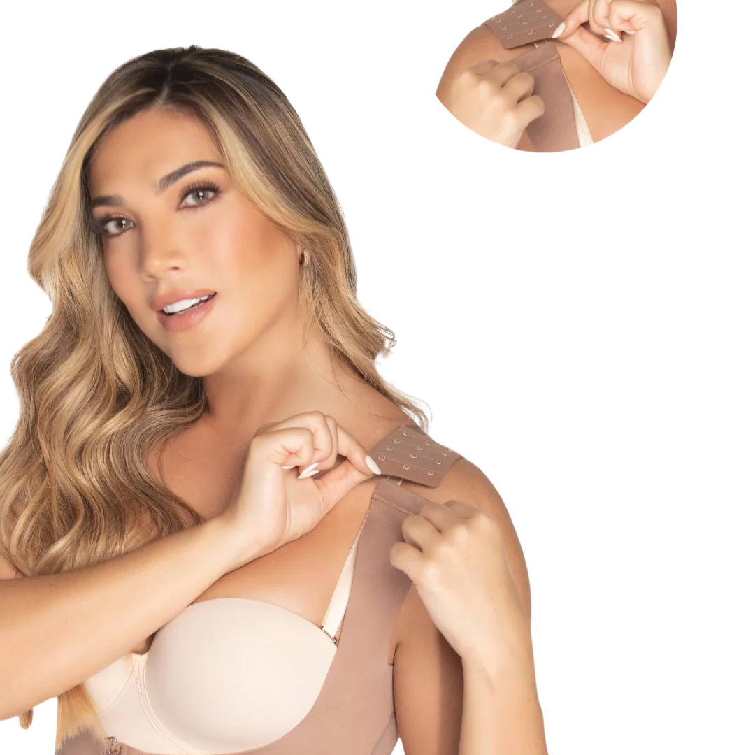 Body corto colombiano sin costuras – Colección Premium | Tirantes anchos, espalda alta, cremallera frontal con ganchos interiores, cremallera en la entrepierna, diseño realzador de glúteos