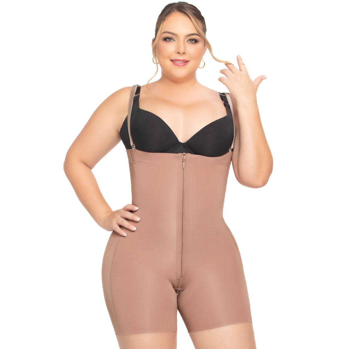 Body corto colombiano sin costuras – Colección Premium | Tirantes desmontables, cremallera frontal, cremallera en la entrepierna, diseño realzador de glúteos