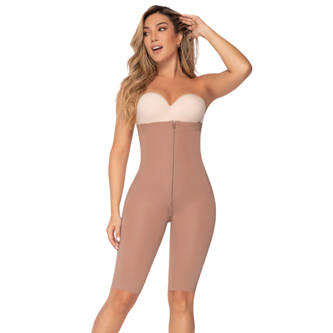 Seamless Tummy Control Shapewear Bodysuit with Removable Straps Knee Lenght Premium Collection